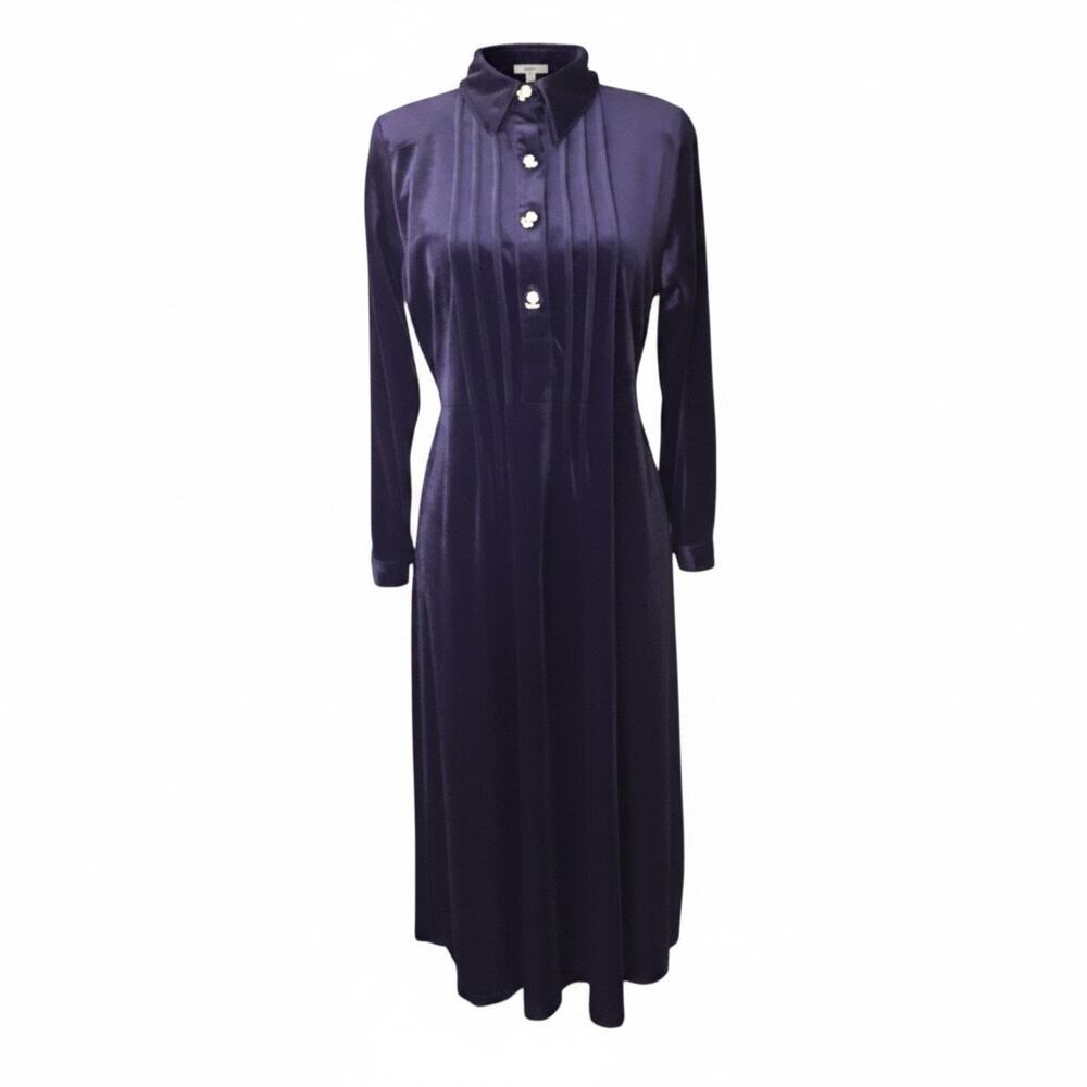 VTG 90s Coldwater Creek Purple Velvet Tie Back Midi Dress Size PS Gothic Chic